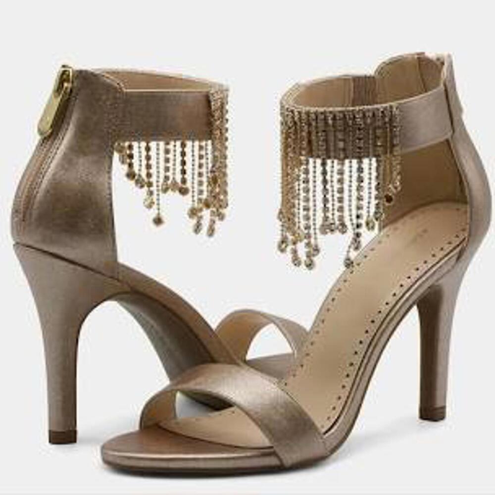 Adrienne Vittadini Gala Rhinestone Fringe Heeled Sandals 10
